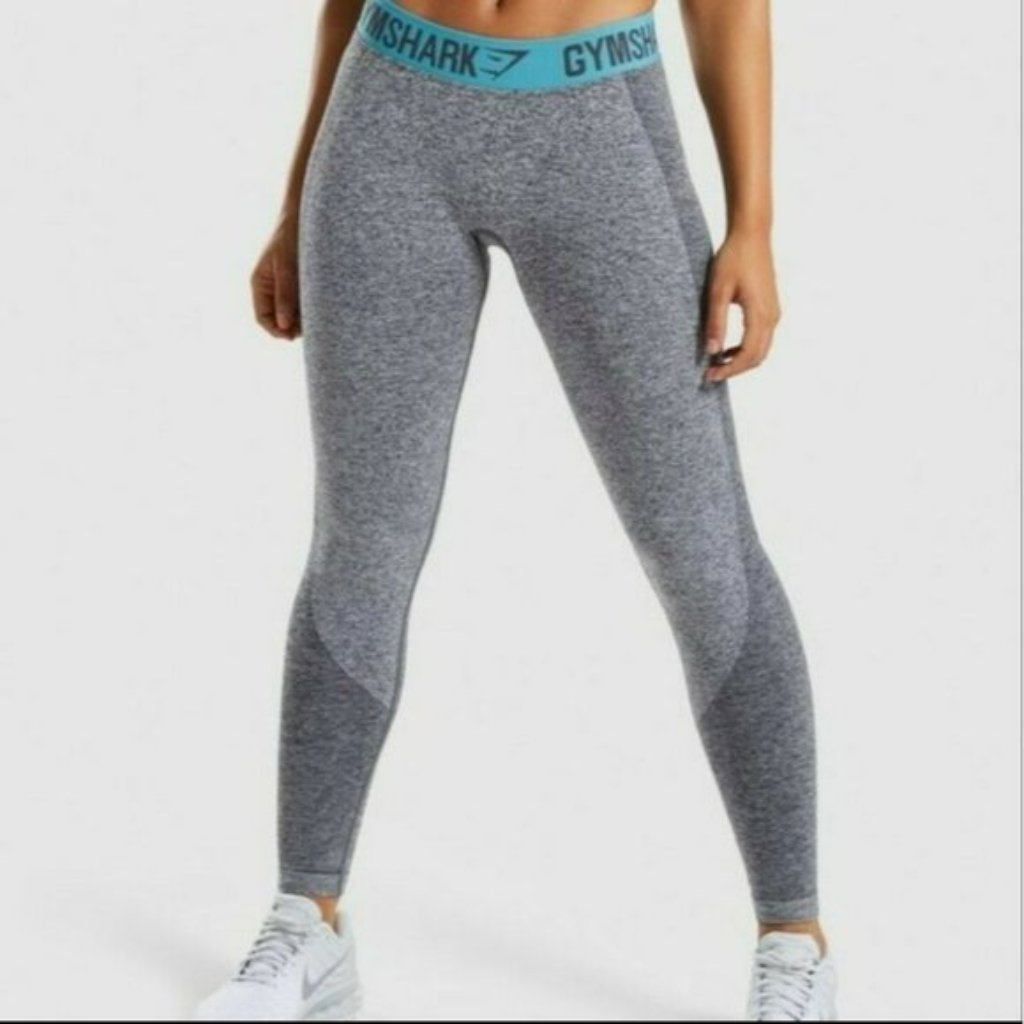 Heathered Gray  Teal Flex Gym Shark Leggings